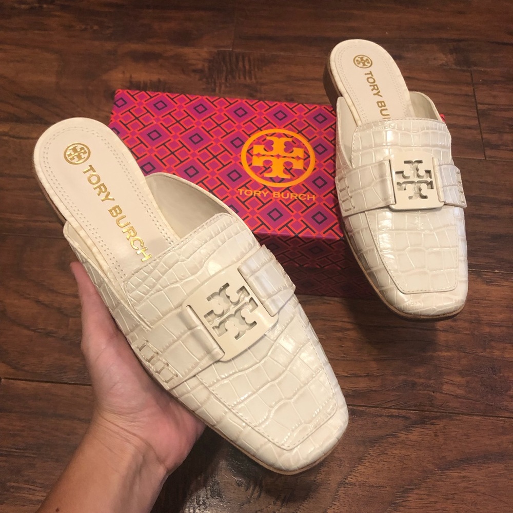 TB Tory Burch beige leather mules slip on shoes size 8.5 womens new - Picture 1 of 6
